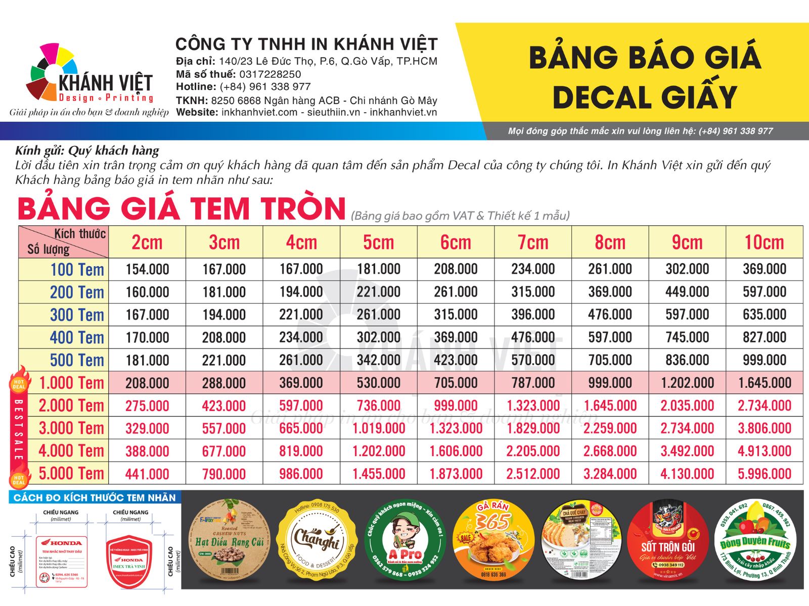 Bảng giá in tem nhãn decal giấy hình tròn