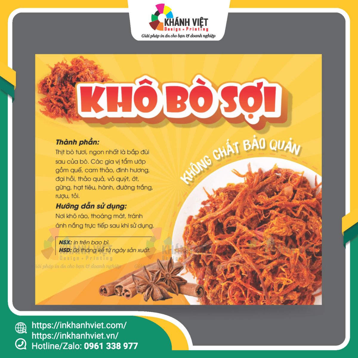 Mẫu tem nhãn khô bò đẹp 